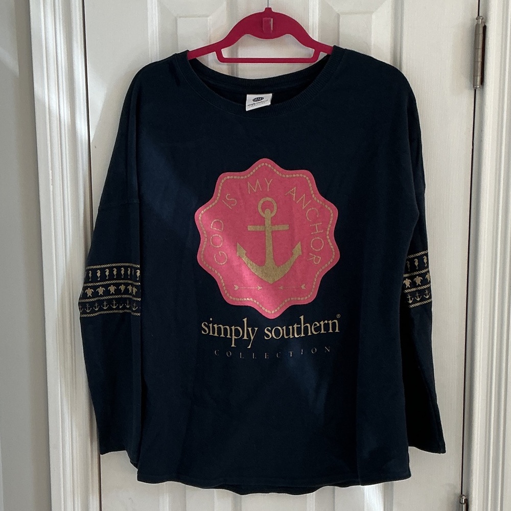 Simply Southern Navy Long-Sleeve God is My Anchor Graphic Tee - Navy & Pink
